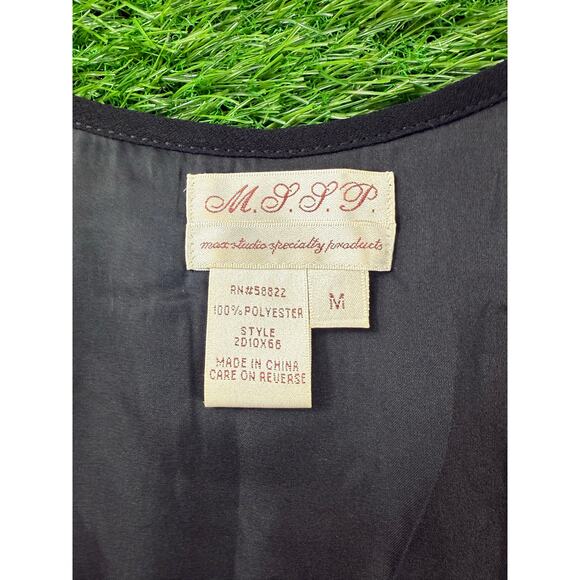 Max Studio M.S.S.P. Black Beaded Sequin Dress Sz M Elastic Waist Floral Hem Mini - Picture 5 of 8